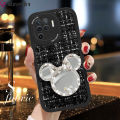 Jizetin for OPPO F19 Pro / A94 / Reno5 F Back Cover Shiny Bowknot Makeup Mirror Fabric Texture Back For Girls Soft Silicone Edge Phone Case.