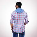 Sky Blue and Red Cotton Shirt for Men.