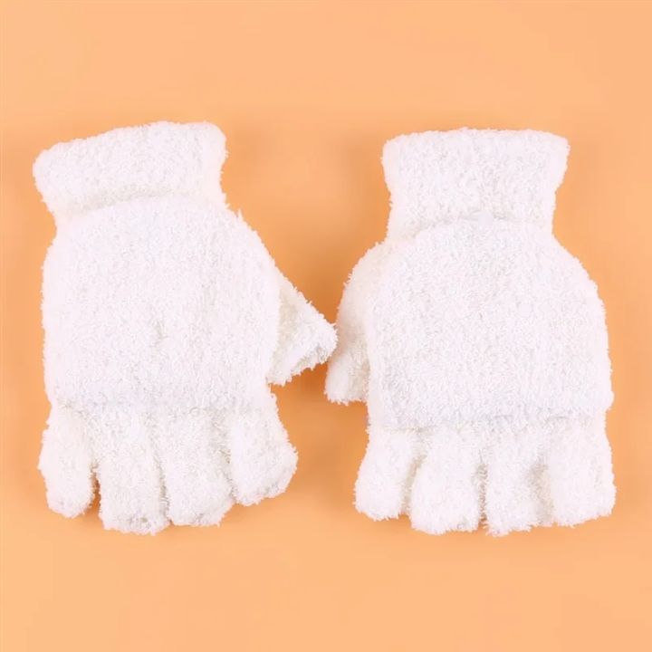 Student Dual-use Boys Girls Warm Winter Coral Velvet Gloves Convertible Flip Top Half Finger Gloves Knitting Mittens Killer Bzzo