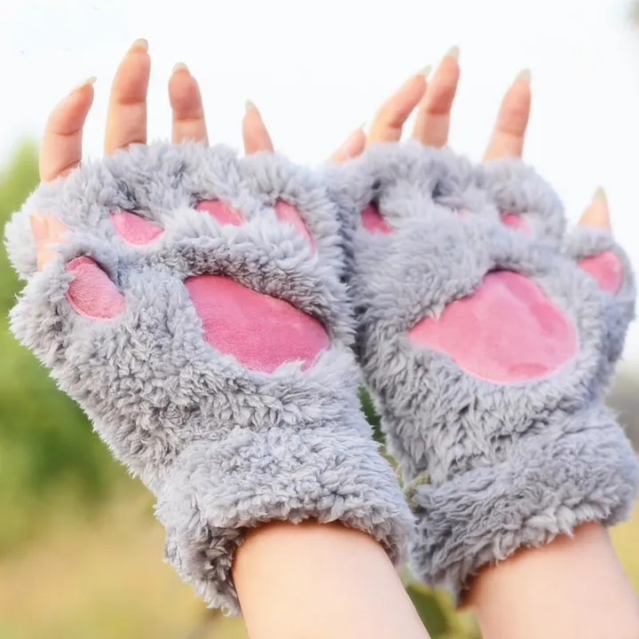 Winter%20Warm%20Cartoon%20Cat%20Paw%20Gloves%20For%20Women%20Girls%20Thermal%20Fingerless%20Gloves%20Cute%20Soft%20Short%20Plush%20Half%20Finger%20Gloves%201Pair%20-%20Image%204