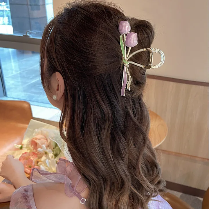 Tulip%20Flower%20Hair%20Clip%20Back%20Head%20Grab%20Clip%20For%20Woman%20Fashion%20Ponytail%20Fixed%20Hairpins%20Simple%20Oversize%20Shark%20Clip%20Hair%20Accessories%20Eatop%20-%20Image%205