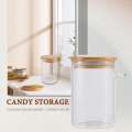 Glass Food Airtight Canister Castor Lid Storage Tank Jar Bamboo Food Container with Wooden Spoon.