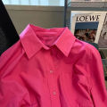Pitaya Color Shirt Women's Spring and Autumn Design Sense Niche Casual Loose All-Match Rose Red Shirt. 