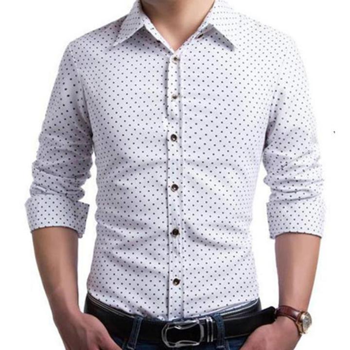 White Boll Print Formal Shirt For Men _ u3067