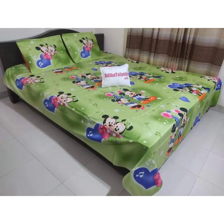 Cotton Print 7.5/8.5 Feet Double King Size Bad sheet Set With Two ...