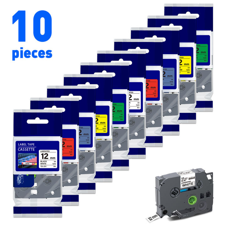 10PK Compatible Brother Label Tape 12mm tz231 tz Tape Laminated Tape for Brother Labeller Labeling Machine P Touch H110 PT-H110 minghao