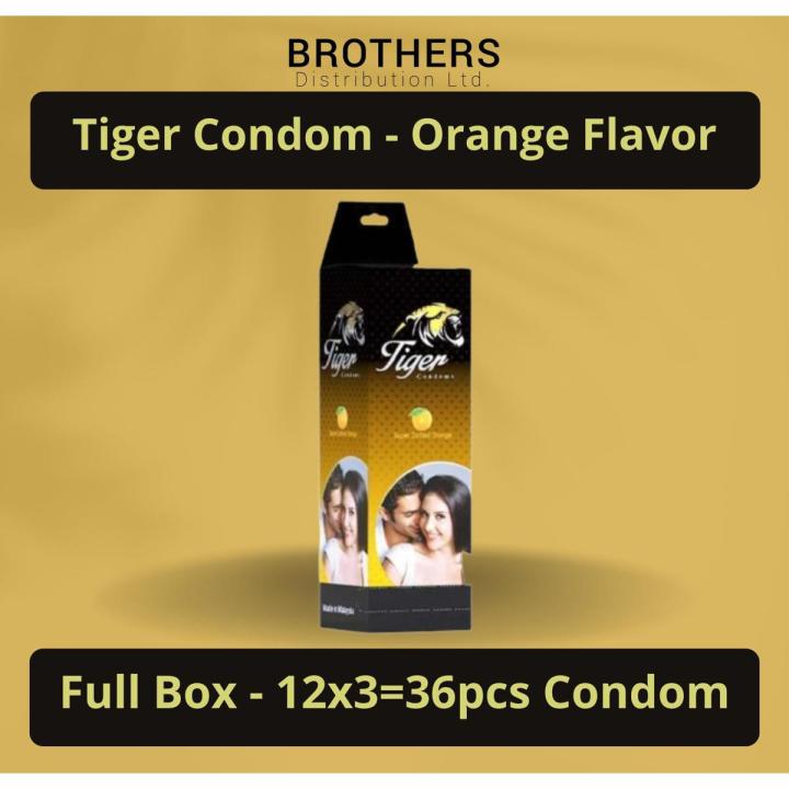 Tiger Condom - Dotted Condoms Orange Flavour - Full Box - 3x12=36pcs - Condom