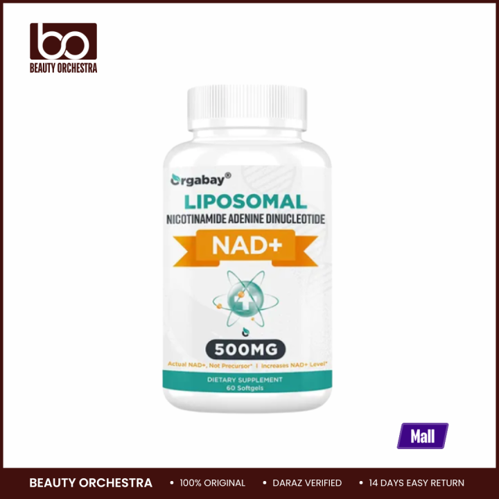 Orgabay Liposomal NAD+ Supplement 500 mg High Absorption Boost NAD+ with TMG 250 mg Actual NAD Plus More Efficient Than Nicotinamide Riboside Support Cellular Energy Healthy Aging 60 Softgels