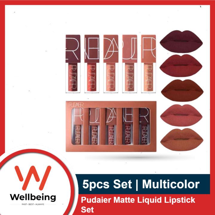Pudaier Matte Liquid Lipstick Set 5pcs Lipstick 5 Colors Matte Lipstick Set, Long Lasting Velvet Lips Tint Liquid Lipstick Waterproof Lipstick Makeup