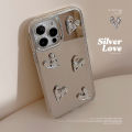 Sroof Case For iPhone 11 12 13 14 15 16 17 Pro Max Mirror silver pleated heart Shockproof Silicone Soft Phone Case Back Cover.