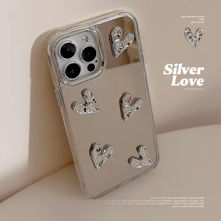 Sroof%20Case%20For%20iPhone%2011%2012%2013%2014%2015%2016%2017%20Pro%20Max%20Mirror%20silver%20pleated%20heart%20Shockproof%20Silicone%20Soft%20Phone%20Case%20Back%20Cover%20-%20Image%202