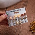 9 Pairs/Set Women's Crystal Pearl Flower Ear Studs Earrings Elegant Jewelry Gift Crystal Stud Earring Sets Mix Jewelry. 