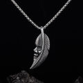 Vintage Feather Pendant Necklace Stainless Steel Feather Necklace for Men Vintage Feather Design Skull Pendant Necklace.