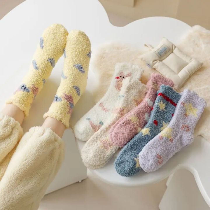 Socks Women Winter Warm Fluffy Fuzzy Cute Middle Tube Thick