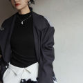 Micron Velvet Half Turtleneck Bottoming Shirt Women's Autumn and Winter Inner Wear Dralon plus Velvet Mid Collar Slim Long Sleeve Top.