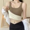 Autumn and Winter New Thickened Fleece-Lined U Collar Thermal Underwear Warm Vest Women's Underwear Base Shirt with Chest Pad.