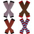Women's Elbow Gloves Christmas Long Knitted Arm Cover Autumn Winter Fashion Striped Cotton Elbow Mittens Long Fingerless Gloves.