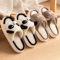 Women Cow Linen Home Slippers Men Four Seasons Indoor Flip Flops Female Cute Living Room Shoes Comfortable Cartoon Panda Slides. 