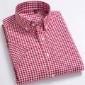 Men's 100% Cotton Plaid Striped Short Sleeve Shirt Single Patch Pocket Button-down Holiday Youthful Casual Checkered Thin Shirts.