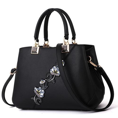Embroidered Messenger Bags Women Leather Handbags Bags for Women Ladies Hand Bag Female bag new|Shoulder Bags(Black)