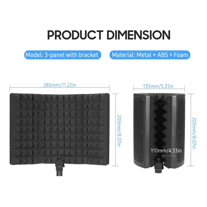 Microphone%20Isolation%20Shield%20with%20HighDensity%20SoundAbsorbing%20Sponge,%203Panel%20Foldable%20Windshield%20Mini%20Soundproof%20?with%20Tripod%20Pop%20Filter%20and%20Microphone%20Sd%20for%20Studio%20Recording%20-%20Image%204