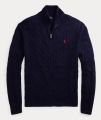 Ralph Lauren Cable-Knit Cotton Full Zipper Sweater โ Navy Blue.