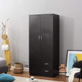 Stylish 2 Door 2 Drawer Almirah Wardrobe with Hanging Rail Wooden Clothes Storage Cupboards Unit for Bedroom Furniture. 