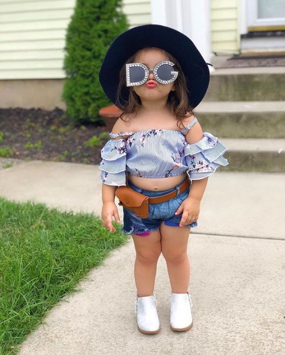 2PCS%20Baby%20Girls%20Off%20Shoulder%20T-shirts%20Tops+%20Denim%20Shorts%20Outfits%20AU%20-%20Image%202