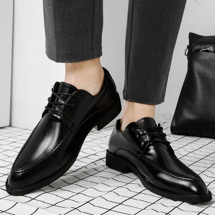 Men's Leather Shoes Men's Formal Shoes Summer and Autumn Breathable Casual  Shoes British Wild Lace-up Pointed Hair Stylist Wedding Shoes