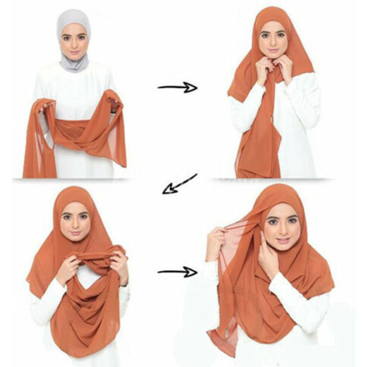 Double Loop Instant Hijab Scarf Bubble Chiffon Sports Women Muslim