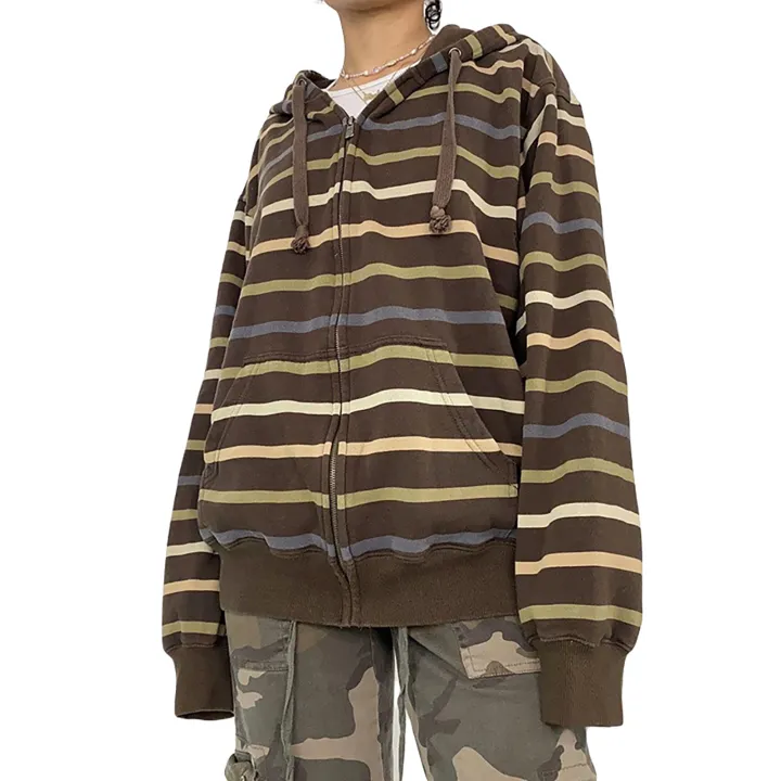 Women%20Zip%20Up%20Drawstring%20Hoodie%20Casual%20Striped%20Long%20Sleeve%20Sweatshirt%20Jacket%20Autumn%20Streetwear%20-%20Image%202