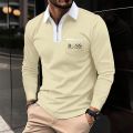New patchwork zipper lapel fashionable casual men's long sleeved T-shirt Polo hot selling men's top clothing.