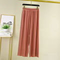 Ladies Fashionable New Ice Silk Large Size Wide Leg Pants Casual Home Pants Solid Color Pajama Pants Pantalones. 
