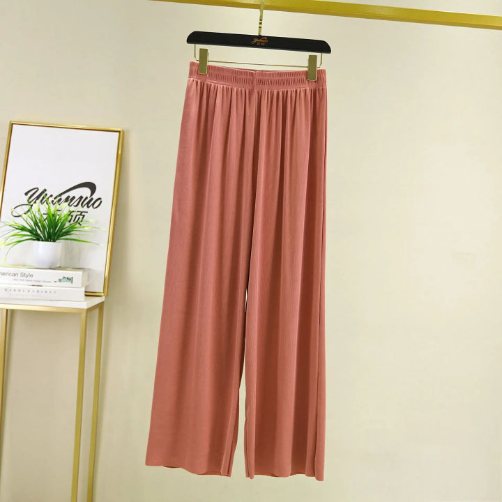 Ladies%20Fashionable%20New%20Ice%20Silk%20Large%20Size%20Wide%20Leg%20Pants%20Casual%20Home%20Pants%20Solid%20Color%20Pajama%20Pants%20Pantalones%20-%20Image%205