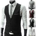 Vests Men V Neck Sleeveless Button Pocket Blazer Suit Fashion Waistcoat.
