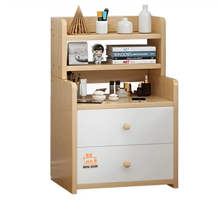 Royal%20Decor%20M14%20MDF%20Exclusive%20Bed%20Side%20Table%20or%20Nightstand%20for%20Bedroom,%20Simple%20Storage%20Cabinet%20With%20Drawers%20and%20Shelves,%20Beech-White%20Finish%20-%20Image%202
