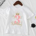 Kids T Shirt Birthday Numbers 1-10 Crown Shirt Summer Girls Birthday Tops White Short Sleeve Wild Tees Children Party Clothes. 