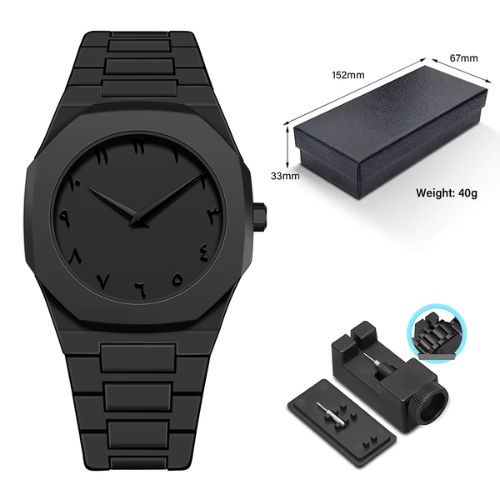 Arabic Black Aura Watch –waterproof, Sleek, Stylish & Functional With Chain Cutter