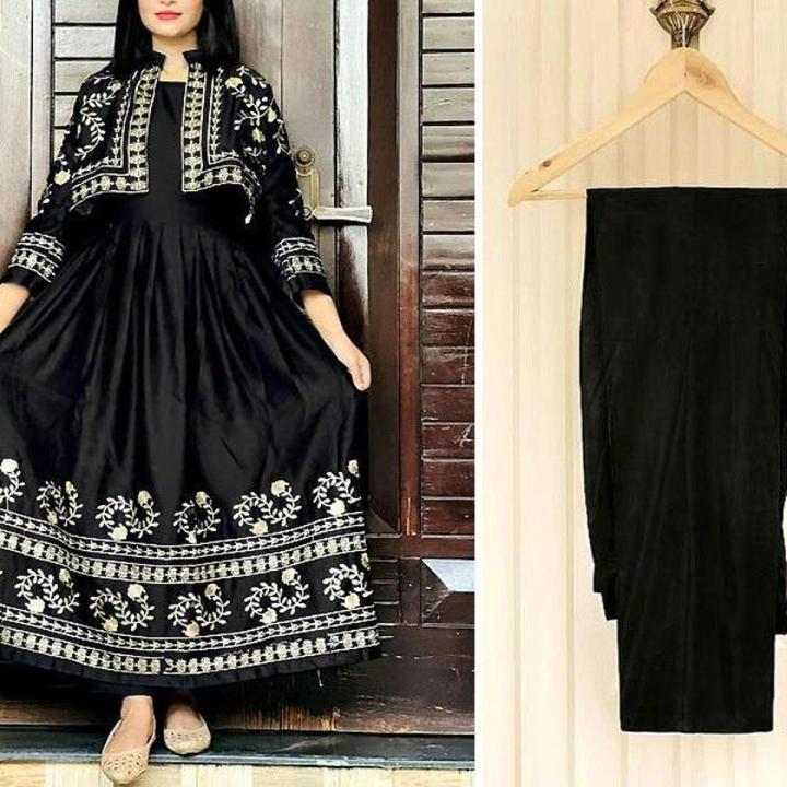 Readymade 2-Piece Koti Style Embroidered Shamoz Silk Frock