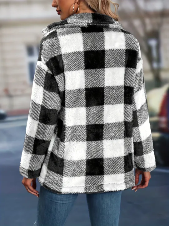 Cross%20border%20European%20and%20American%20autumn/winter%20square%20plaid%20lapel%20women's%20coat%20-%20Image%205