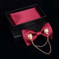 Adjustable Men's Bow Tie Metal Wing Bowtie Pocket Square Towel Handkerchief Gift Set Formal Neck ties Wedding Party Accessories. 