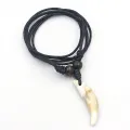 Men's Necklace Woman's Bone Pendant Tibetan Amulet Fangs Real Natural Tooth Vintage Tibet Wolf Tooth Charm White Brown Ecru. 