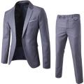 2Pcs/Set Men Suit Plus Size Men Solid Color Long Sleeve Lapel Slim Button Business Suit Work clothes Business suits.