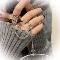 Punk Gothic Black Bat Wing Cross Chain Rings for Men Women Hip Hop Crystal Heart Cross Irregular Double Finger Rings Jewelry. 