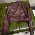 Biker Burgundy Leather Jacket Women Short Autumn Jacket Leather Fashion Shoulder Pad Jacket. 