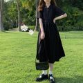 College Style Dress over the Knee Student Sweet Mori Girls Suit Collar Korean Style Slimming Mid-LengthaWord Skirt Summer.