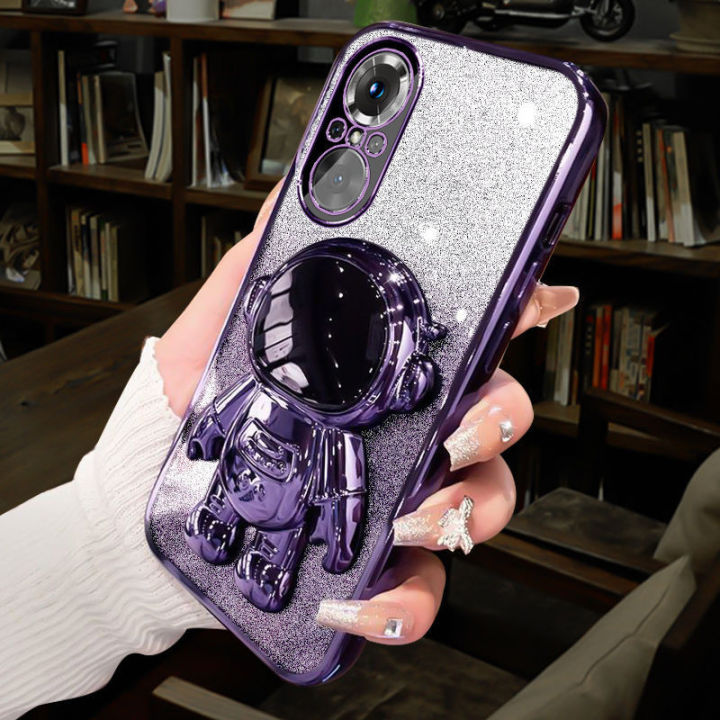For Realme C67 C65 C63 C61 C55 C53 C35 C33 C31 C30s C30 Casing Case with Cartoon Astronaut Stand Luxury Gradient Plating Glitter Girly Phone Case Clear Soft Silicone Shockproof Protective Cases Pouch