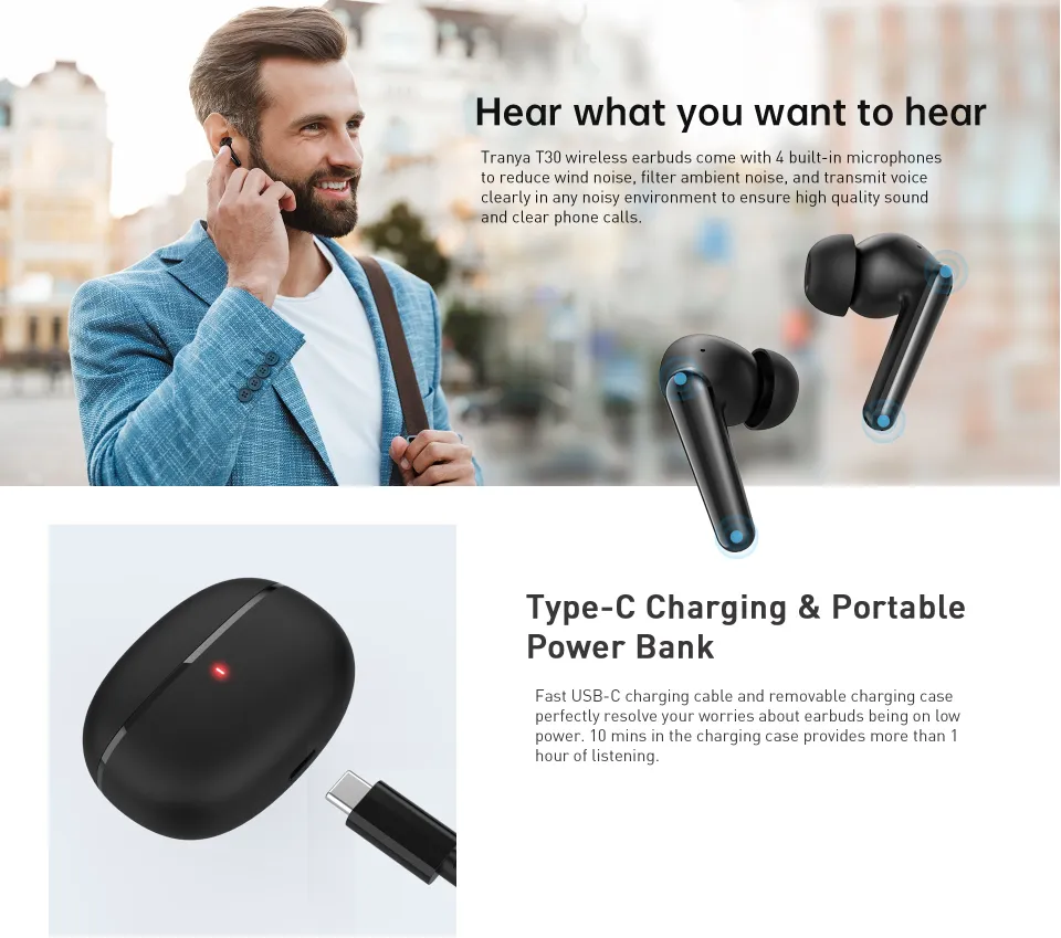 Tranya Bluetooth Earbuds Wireless Earbuds Tranya Tranya TWS T30