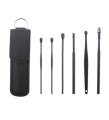 Stainless Steel Ear Cleaner Set With Lather Case - 6 Pieces. 