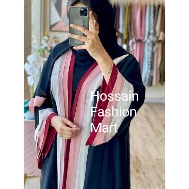 Rainbow Abaya Burka Multi Color Stylish Burka For Women Casual War Strip Abaya Burka With Hijab